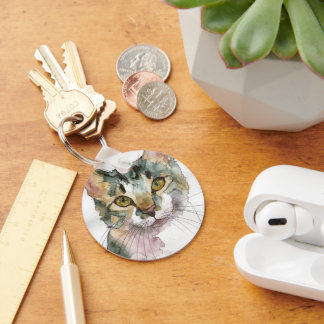 Watercolor Cat Key Ring