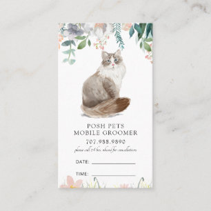 Watercolor Cat Mobile Pet Groomer Appointment Card