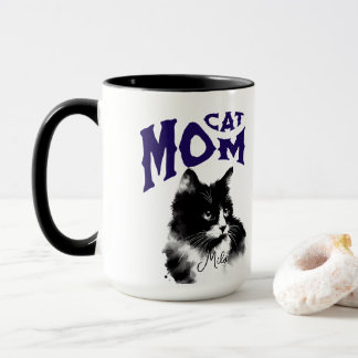 Watercolor CAT MOM Black Personalize Mug