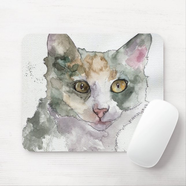 Watercolor Cat Mouse Pad (With Mouse)