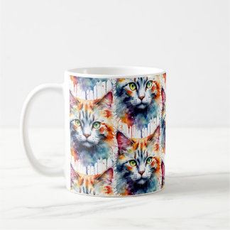 Watercolor Cat Multicolor Splash art Coffee Mug