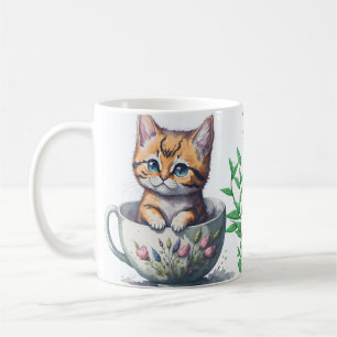 Watercolor Cat or Kitten in a Teacup Coffee Mug