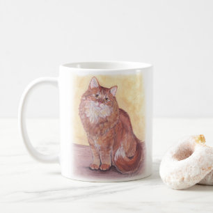 Watercolor Cat Orange Long Haired Animal Coffee Mug