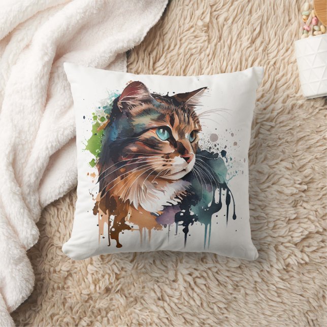 Watercolor Cat Painting Cushion (Blanket)
