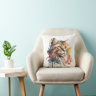 Watercolor Cat Painting Cushion