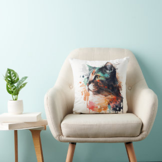 Watercolor Cat Painting Cushion