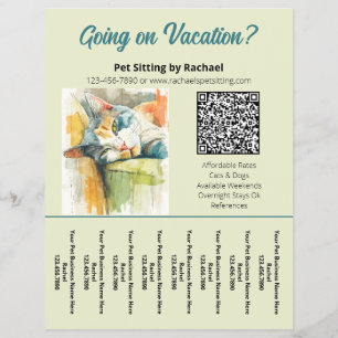 Watercolor Cat Pet Sitter Business Tear Sheet