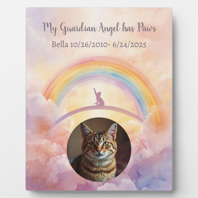 Watercolor Cat Rainbow Bridge Memorial Plaque (Front)