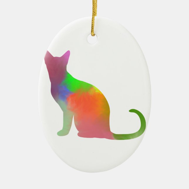 Watercolor Cat Silhouette Ceramic Ornament (Front)
