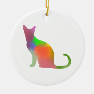 Watercolor Cat Silhouette Ceramic Ornament