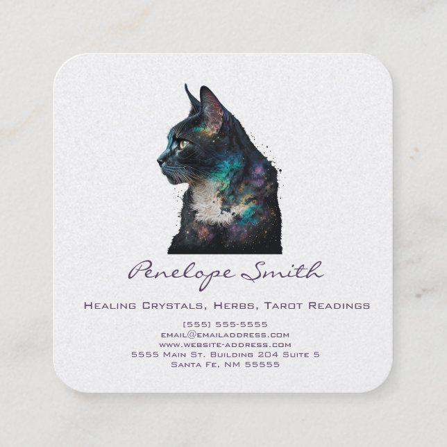 Watercolor Cat Square Business Card (Back)