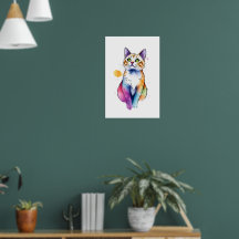 watercolor cat wallart funny cat gift