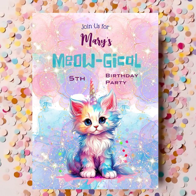 Watercolor Caticorn Meow-Gical Birthday Invitation (Creator Uploaded)