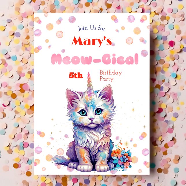 Watercolor Caticorn Meow-Gical Birthday Invitation (Creator Uploaded)