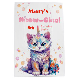 Watercolor Caticorn Meow-Gical Birthday Medium Gift Bag