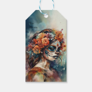 Watercolor Catrina Dia de los Muertos Sugar Skull Gift Tags