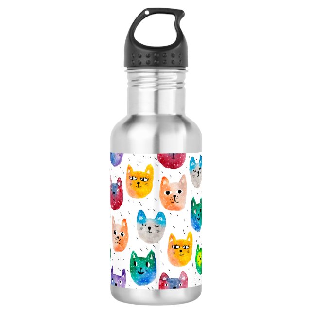 Watercolor cats and friends 532 ml water bottle (Front)