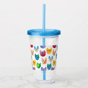 Watercolor cats and friends acrylic tumbler