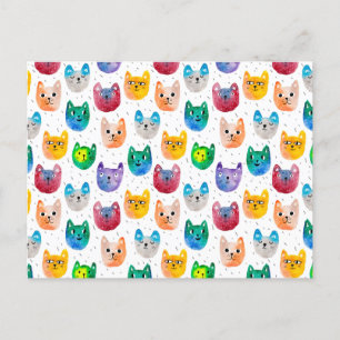 Watercolor cats and friends announcement postcard