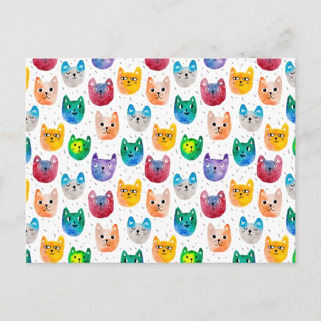 Watercolor cats and friends announcement postcard (Front)