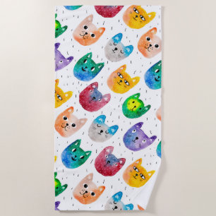Watercolor cats and friends beach towel