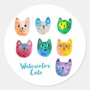 Watercolor cats and friends classic round sticker