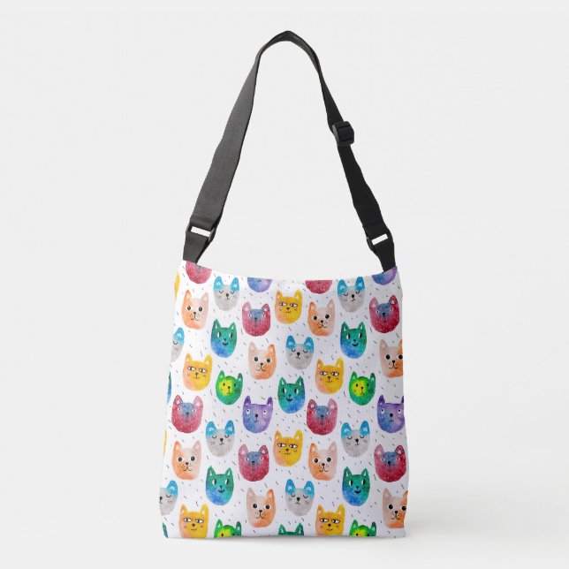 Watercolor cats and friends crossbody bag (Front)