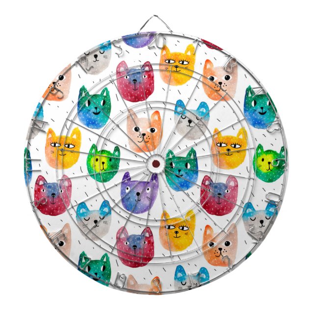 Watercolor cats and friends dartboard (Front)