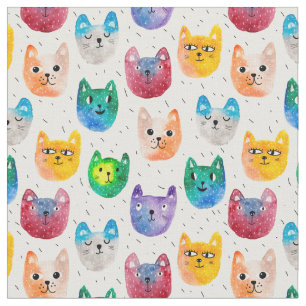Watercolor cats and friends fabric