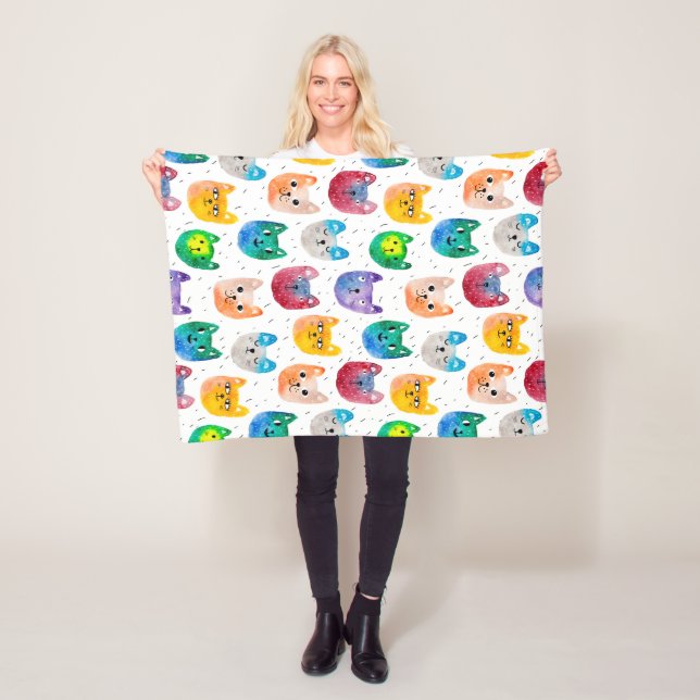Watercolor cats and friends fleece blanket (In Situ)