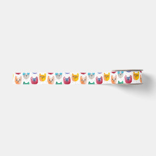 Watercolor cats and friends grosgrain ribbon