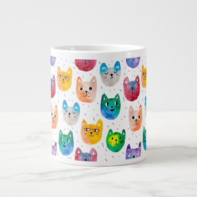 Watercolor cats and friends large coffee mug (Front)