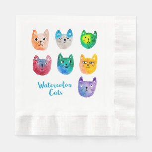 Watercolor cats and friends napkin