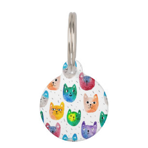Watercolor cats and friends pet tag