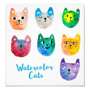 Watercolor cats and friends photo print