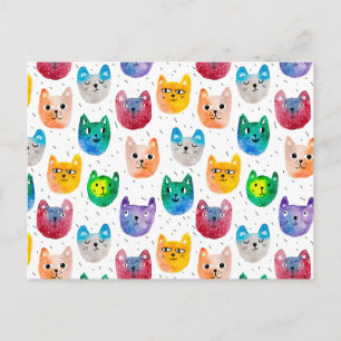 Watercolor cats and friends postcard