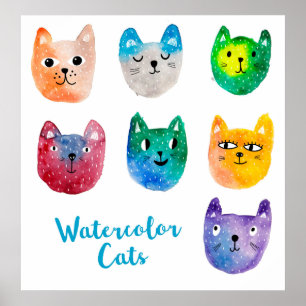 Watercolor cats and friends poster