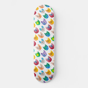 Watercolor cats and friends skateboard