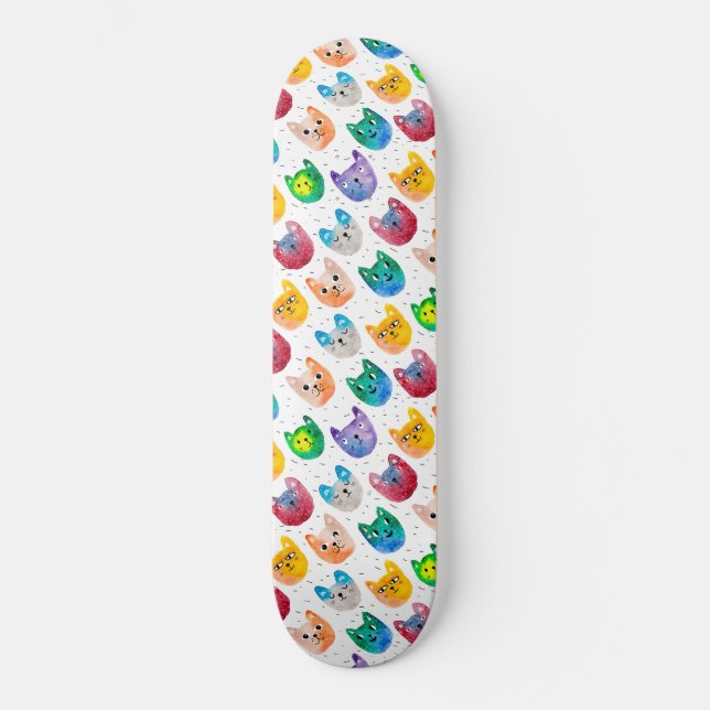 Watercolor cats and friends skateboard (Front)