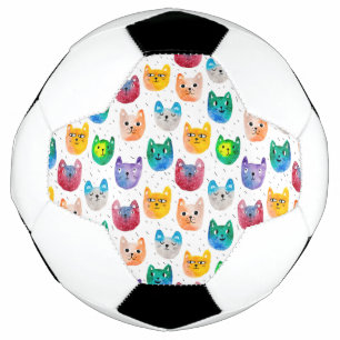 Watercolor cats and friends soccer ball
