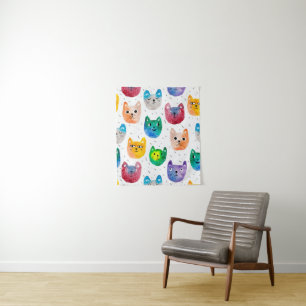 Watercolor cats and friends tapestry