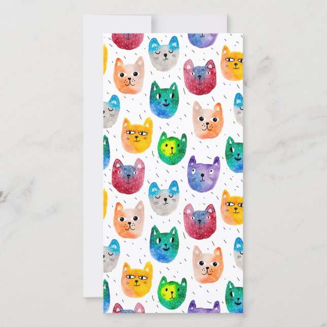 Watercolor cats and friends thank you card (Front)