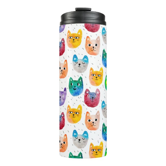 Watercolor cats and friends thermal tumbler (Front)