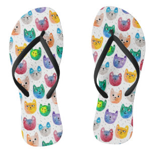 Watercolor cats and friends thongs