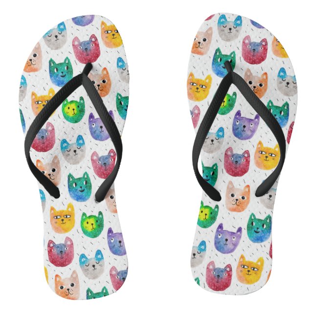 Watercolor cats and friends thongs (Footbed)