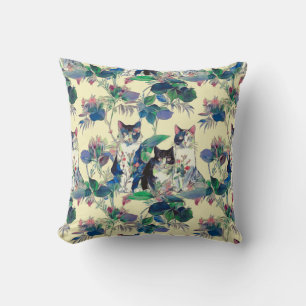 Watercolor Cats in a Garden Cushion