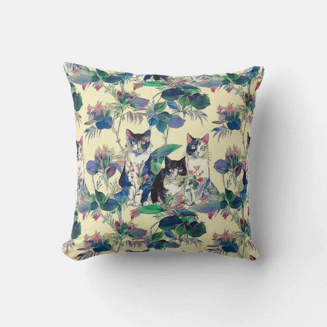 Watercolor Cats in a Garden Cushion (Front)