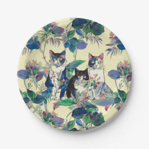 Watercolor Cats in a Garden Paper Plate