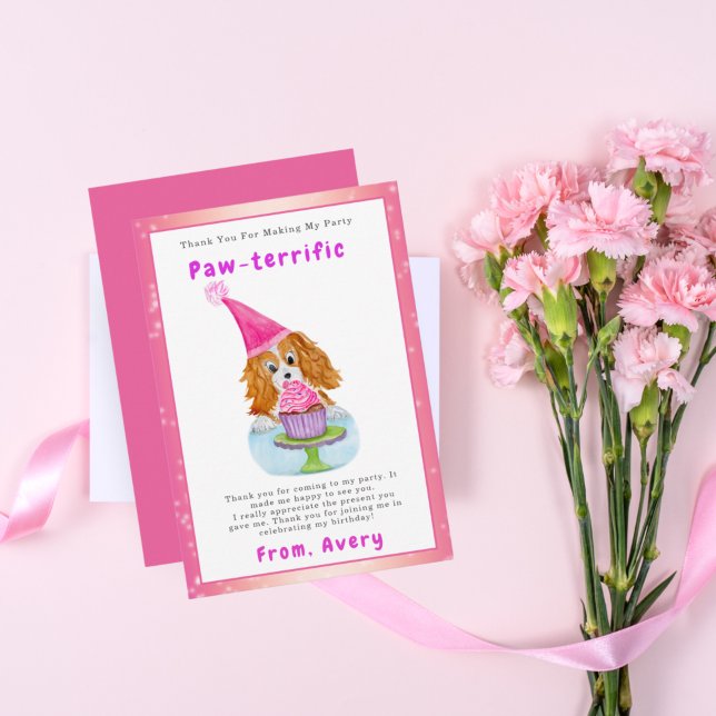 Watercolor Cavalier King Charles Cupcake Birthday  Thank You Card (Creator Uploaded)