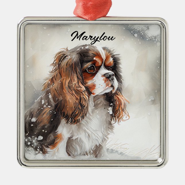 WATERCOLOR CAVALIER KING CHARLES SPANIEL DOG METAL ORNAMENT (Front)